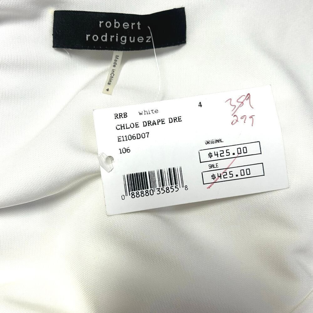 Vintage NWT Vintage Robert‎ Rodriquez White V-Neck  Dress w/ Rhinestone Accents - Picture 9 of 11